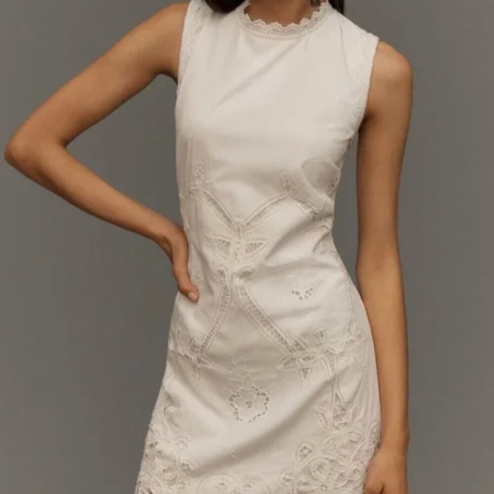 By Anthropologie Sleeveless Poplin Lace Mini Dress - NWT - Size  12